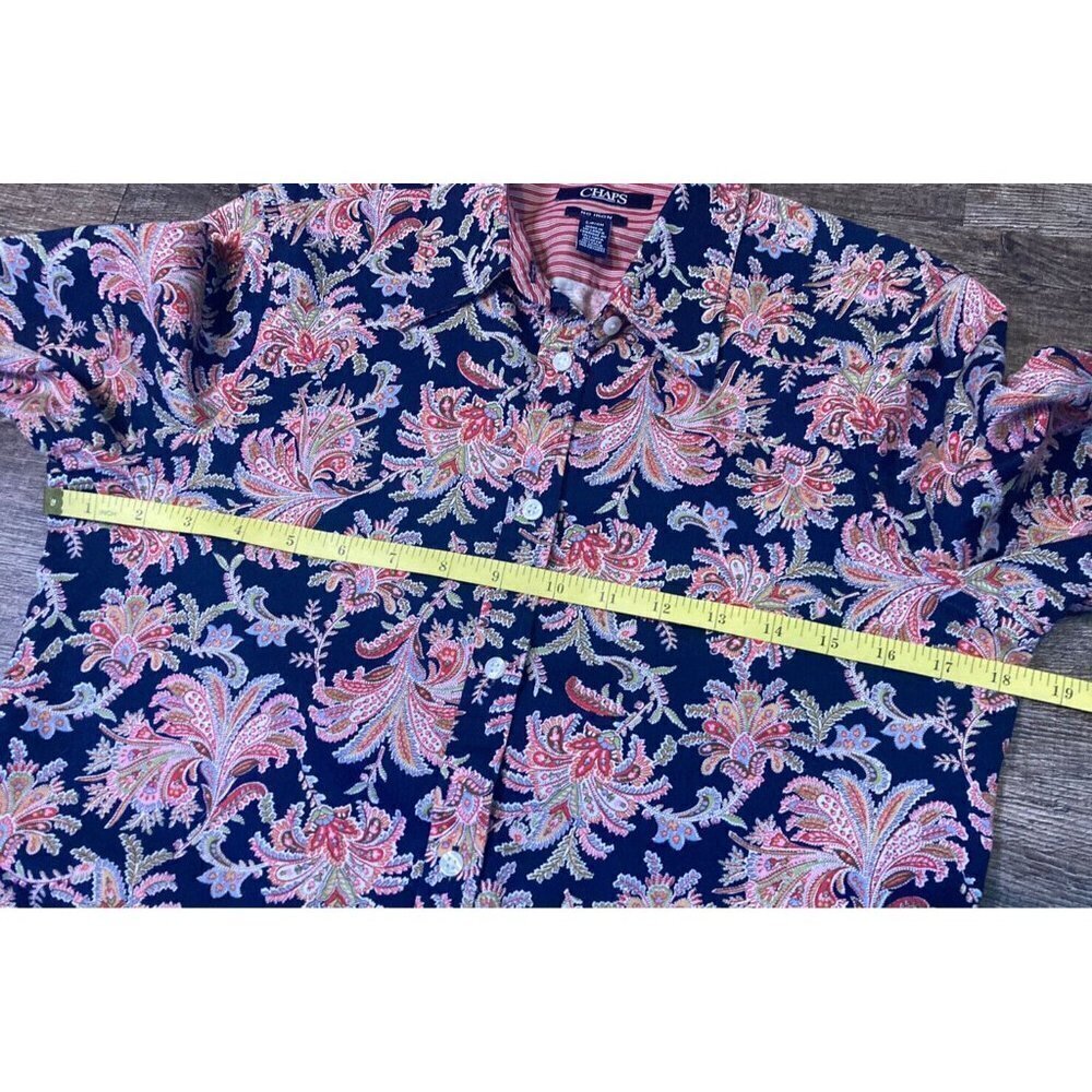 CHAPS Women’s Button Up Blouse Top Floral Paisley Long Sleeve No Iron Blue Sz S - Picture 5 of 9